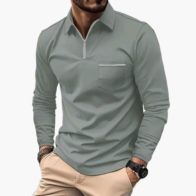 Polo à manches longues pour homme style classique avec poche poitrine, idéal pour le travail et les sorties