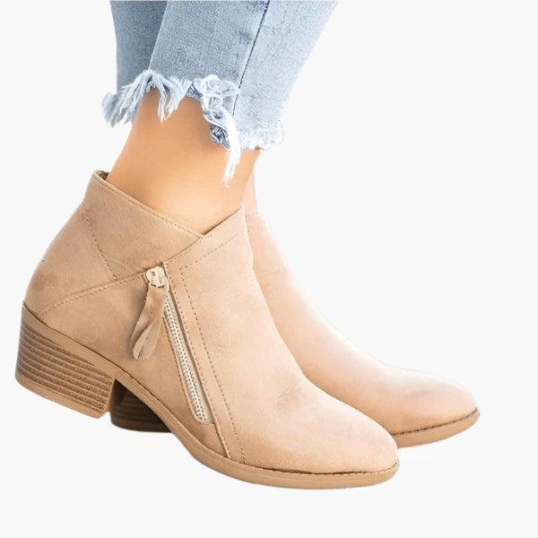 Bottines Femme à Talon Bloc Style Décontracté avec Fermeture Éclair Latérale
