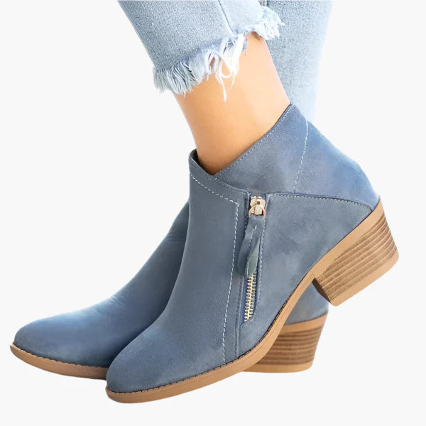 Bottines Femme à Talon Bloc Style Décontracté avec Fermeture Éclair Latérale