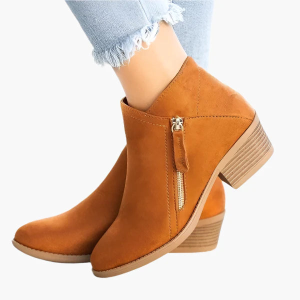 Bottines Femme à Talon Bloc Style Décontracté avec Fermeture Éclair Latérale