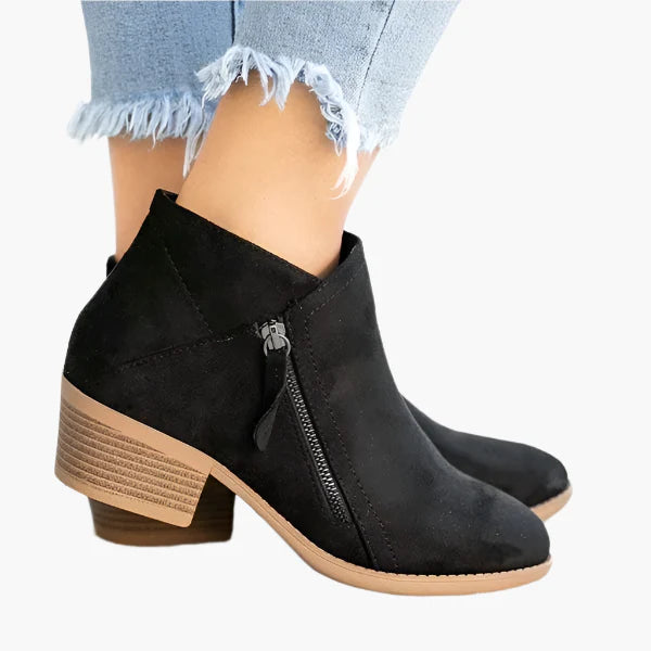 Bottines Femme à Talon Bloc Style Décontracté avec Fermeture Éclair Latérale