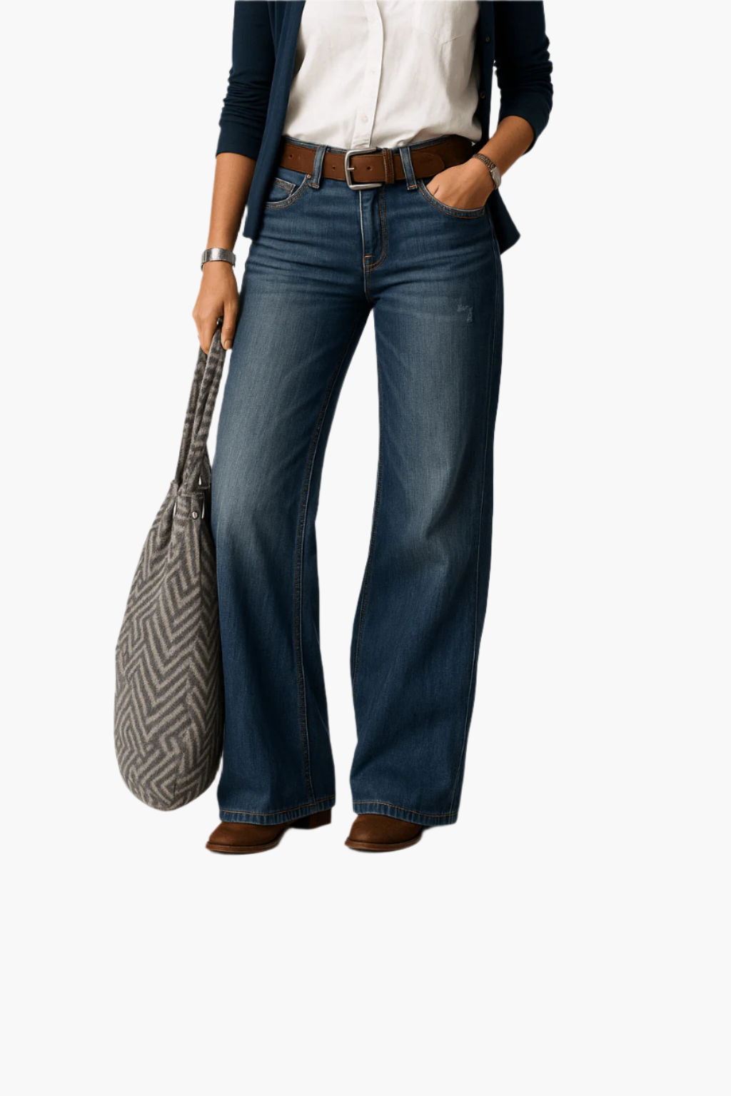 Jean Femme Large Taille Haute Style Casual Pour Tous Les Jours
