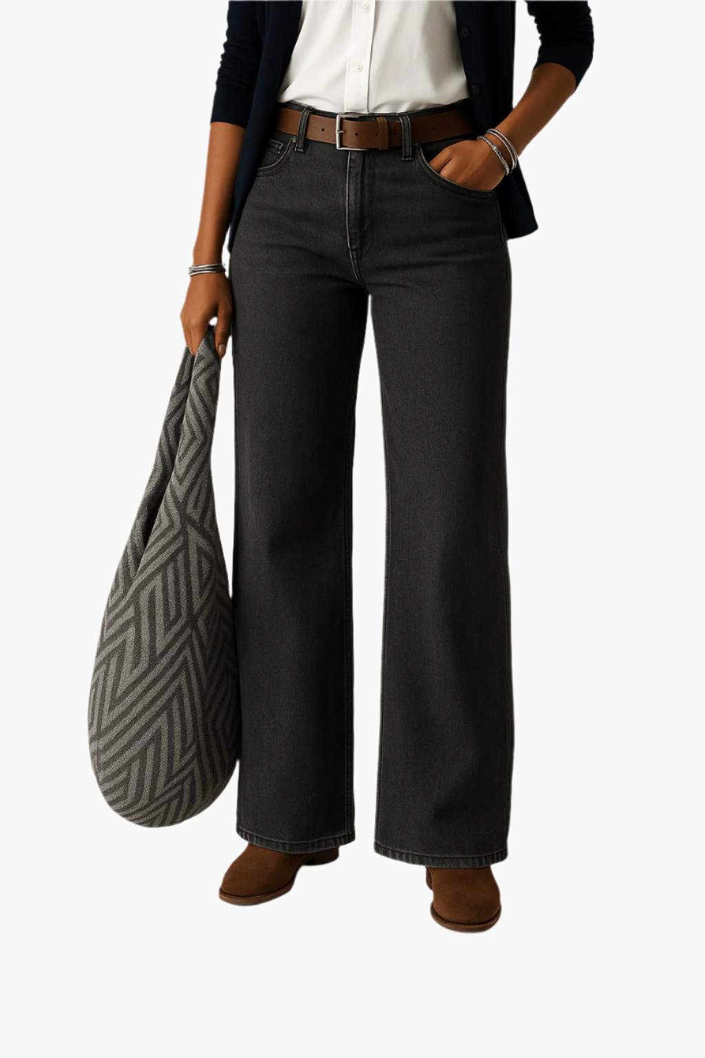 Jean Femme Large Taille Haute Style Casual Pour Tous Les Jours
