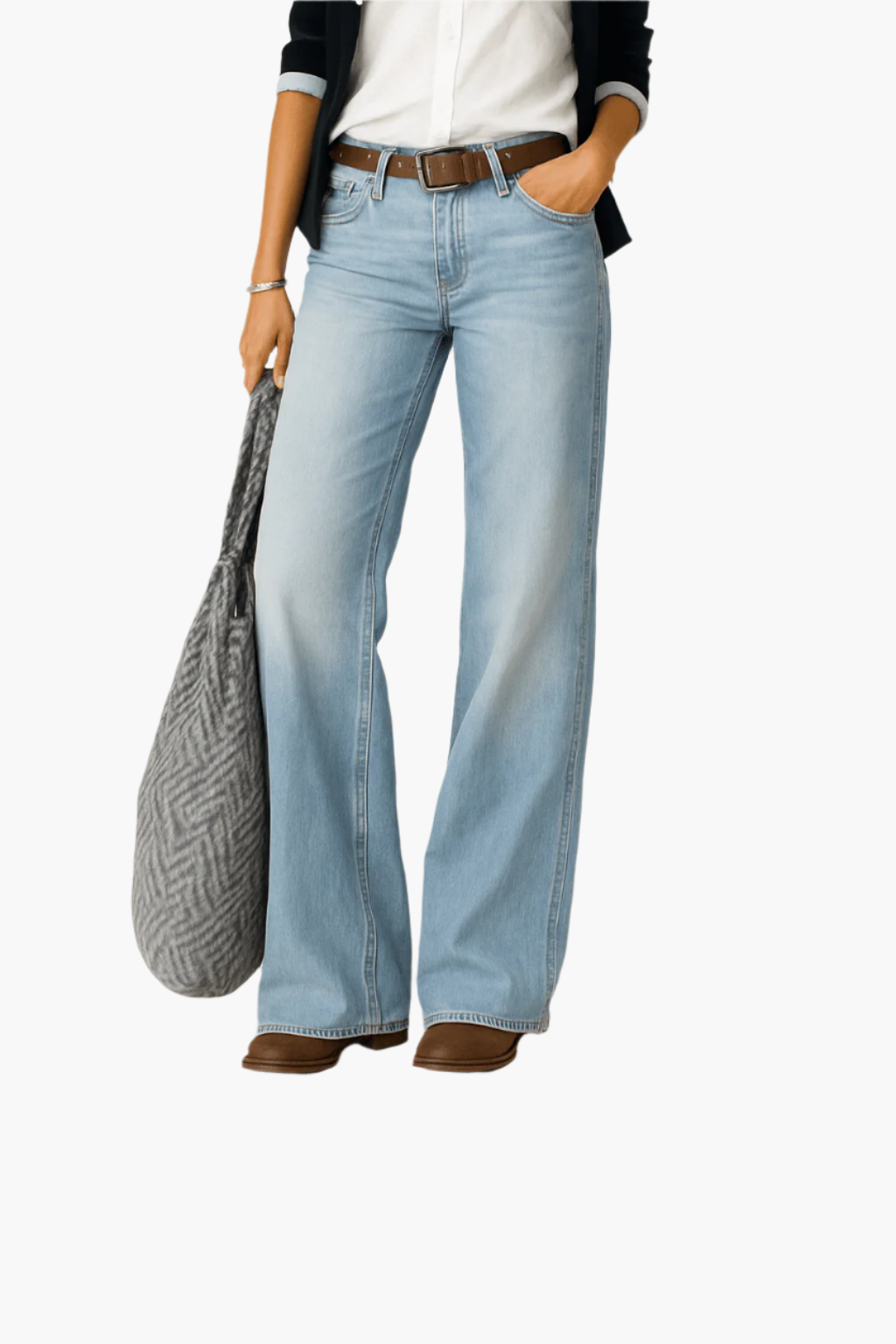 Jean Femme Large Taille Haute Style Casual Pour Tous Les Jours
