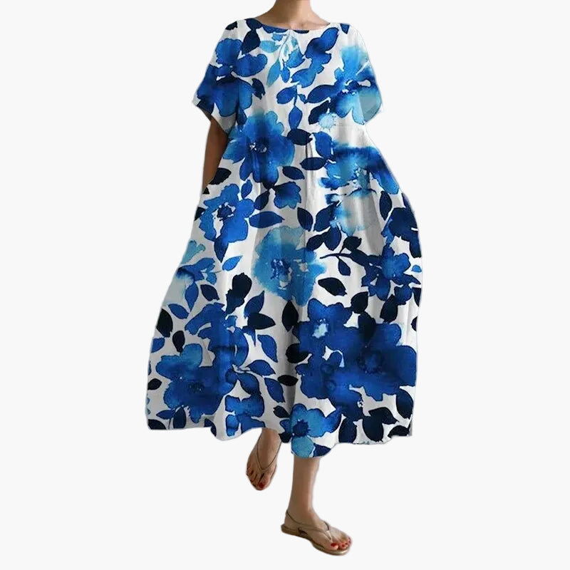 Vestito informale stampato a fiori per donna, stile ampio e moderno, ideale per l'estate