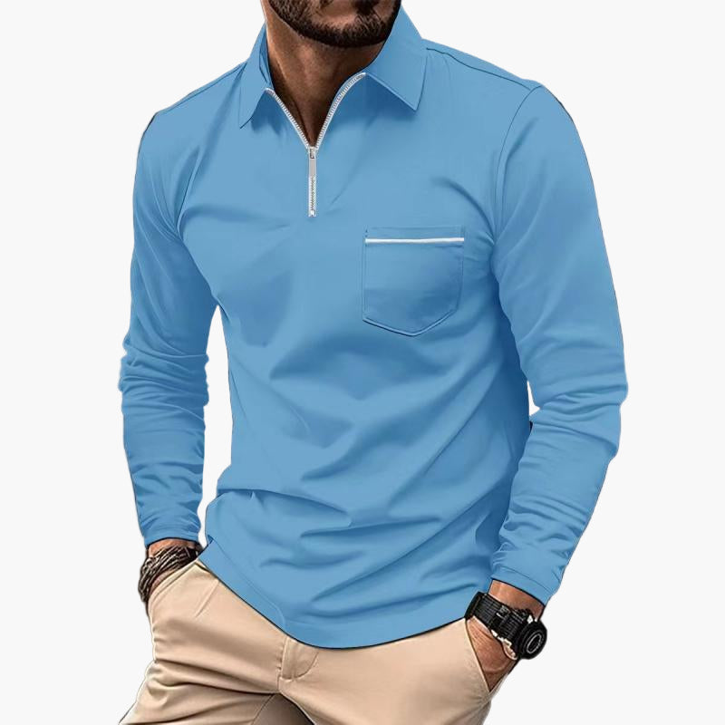 Polo à manches longues pour homme style classique avec poche poitrine, idéal pour le travail et les sorties
