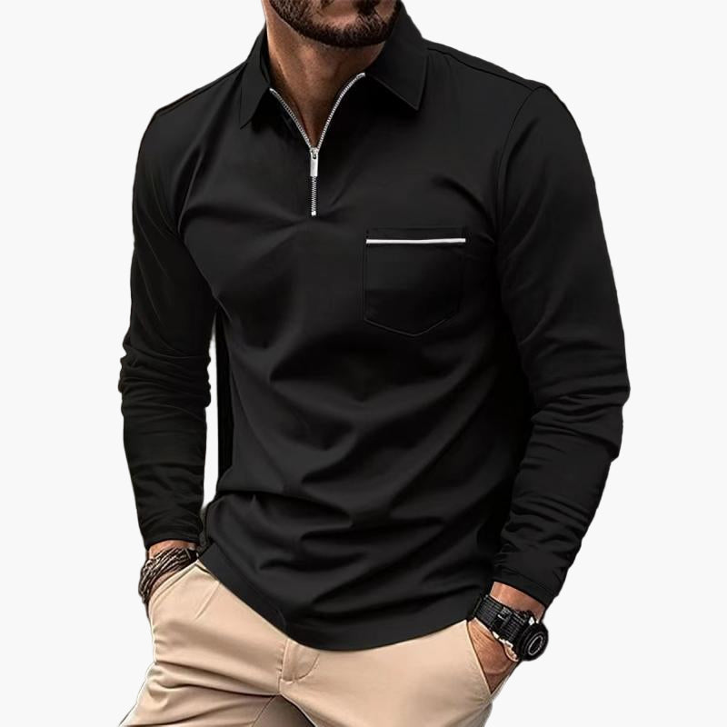 Polo à manches longues pour homme style classique avec poche poitrine, idéal pour le travail et les sorties