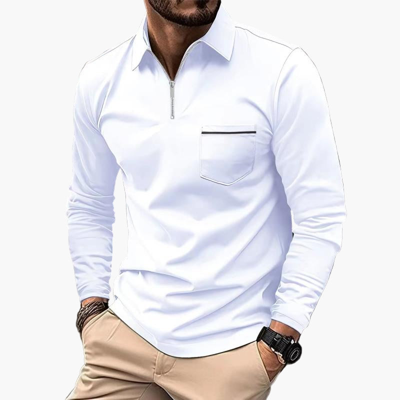Polo à manches longues pour homme style classique avec poche poitrine, idéal pour le travail et les sorties