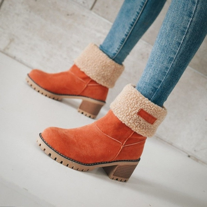 Bottes Femme Chaudes en Suédine à Revers - Confort Hiver et Style Polyvalent