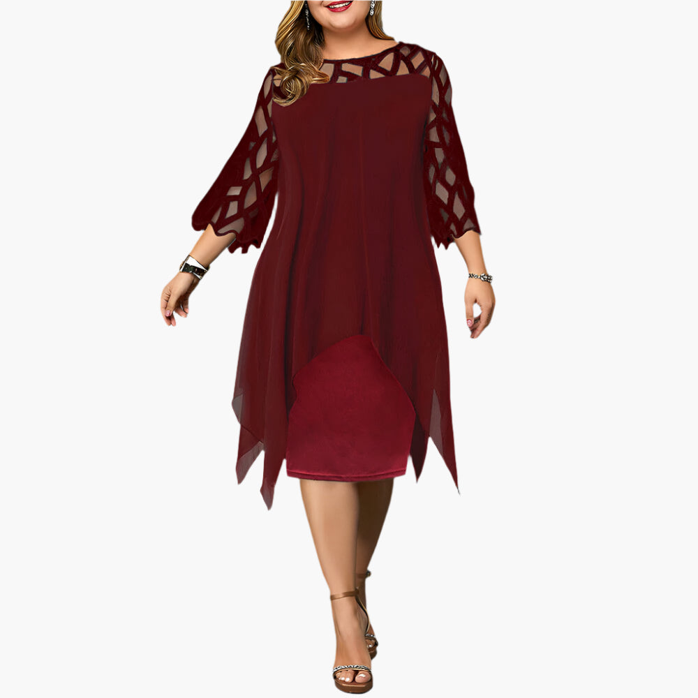 Robe midi élégante grande taille pour femme, manches en dentelle, style chic soirée ou cérémonie