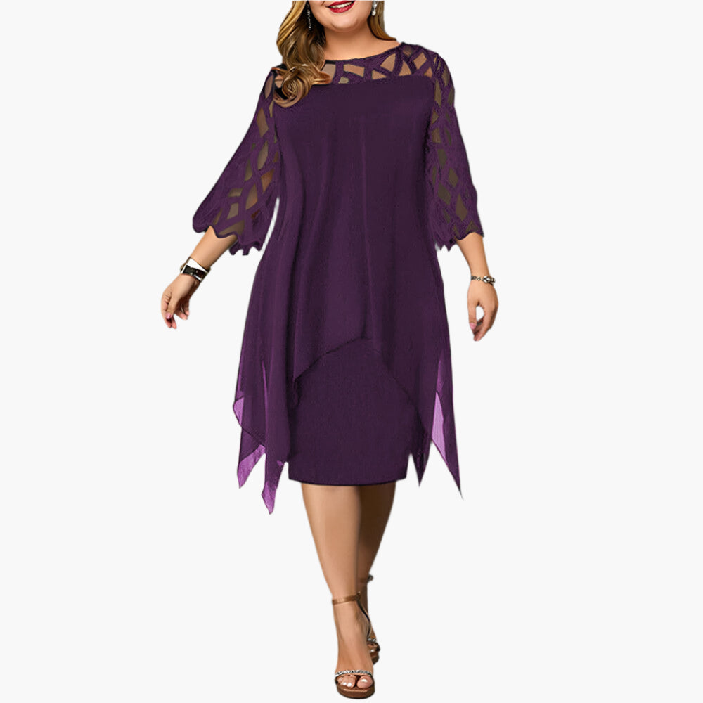 Robe midi élégante grande taille pour femme, manches en dentelle, style chic soirée ou cérémonie