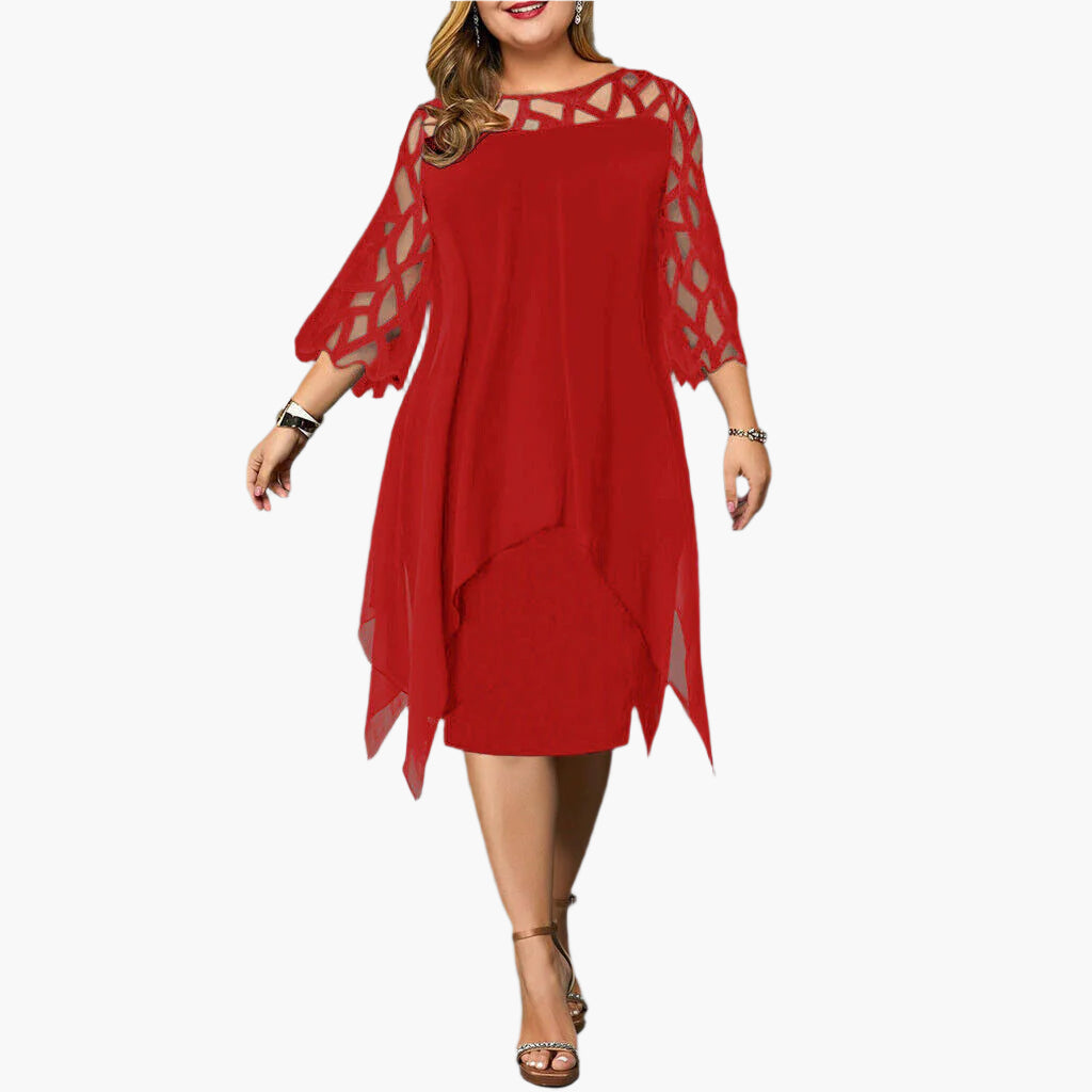 Robe midi élégante grande taille pour femme, manches en dentelle, style chic soirée ou cérémonie