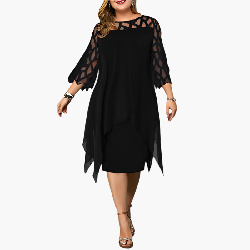 Robe midi élégante grande taille pour femme, manches en dentelle, style chic soirée ou cérémonie