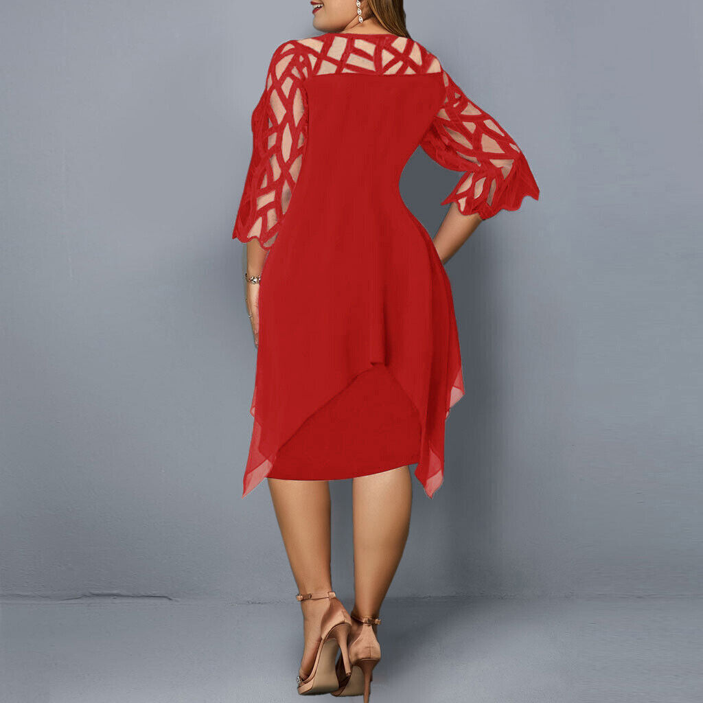 Robe midi élégante grande taille pour femme, manches en dentelle, style chic soirée ou cérémonie