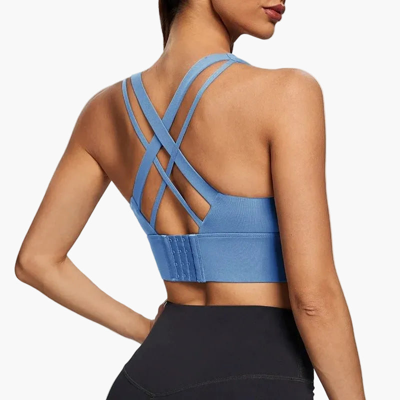 Brassière de sport femme push-up maintien élevé dos croisé fitness yoga