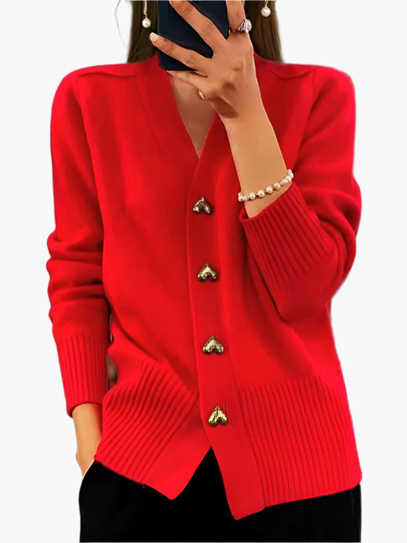 Cardigan femme chic à boutons cœur, style élégant pour automne et hiver