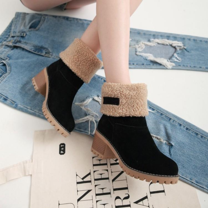 Bottes Femme Chaudes en Suédine à Revers - Confort Hiver et Style Polyvalent