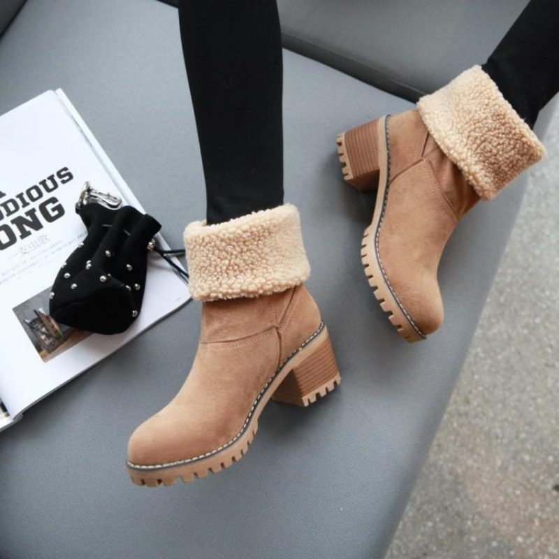 Bottes Femme Chaudes en Suédine à Revers - Confort Hiver et Style Polyvalent