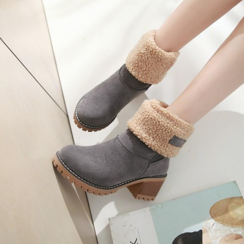 Bottes Femme Chaudes en Suédine à Revers - Confort Hiver et Style Polyvalent