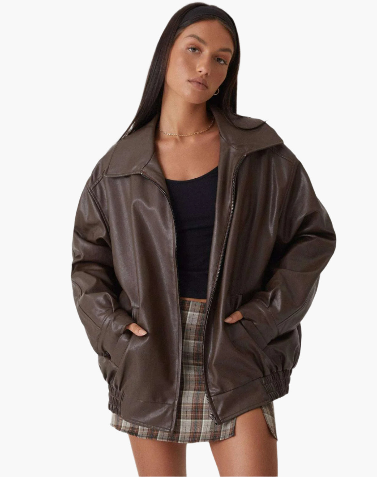 Veste en cuir synthétique oversize pour femme, style décontracté et tendance