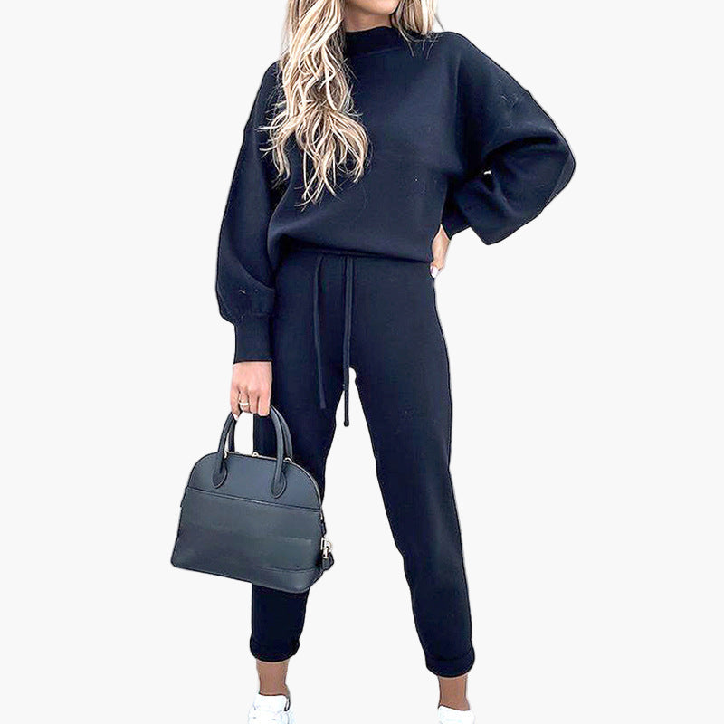Ensemble de Loungewear Femme Style Décontracté avec Sweat Col Montant et Pantalon Taille Haute