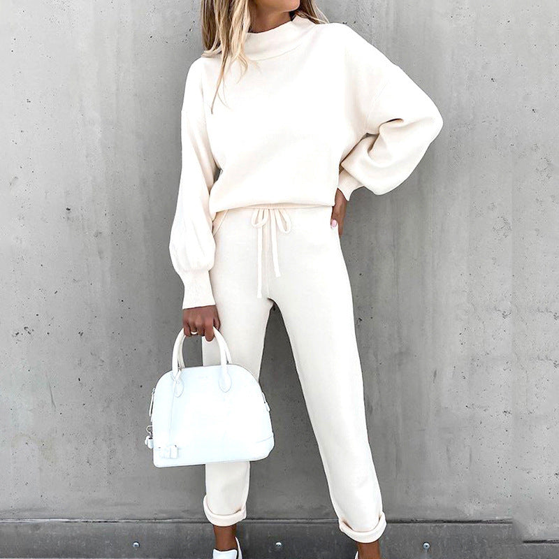 Ensemble de Loungewear Femme Style Décontracté avec Sweat Col Montant et Pantalon Taille Haute