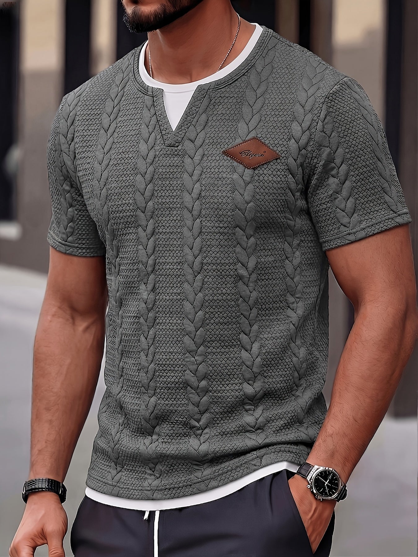 T-shirt homme col rond style torsadé décontracté pour loisirs et sorties