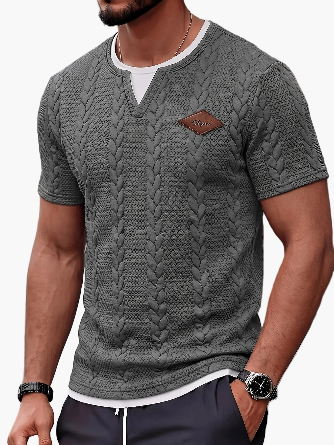 T-shirt homme col rond style torsadé décontracté pour loisirs et sorties