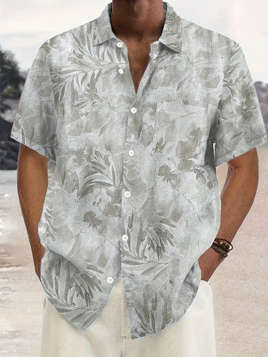 Men's tropical style casual vacation printed shirt with short sleeves