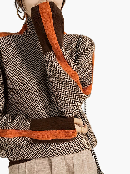 Pull Hiver Femme Col Montant Motif Géométrique Style Élégant Décontracté