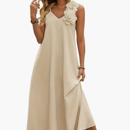 Robe élégante femme style bohème à fleurs 3D épaules, décontractée pour printemps et été