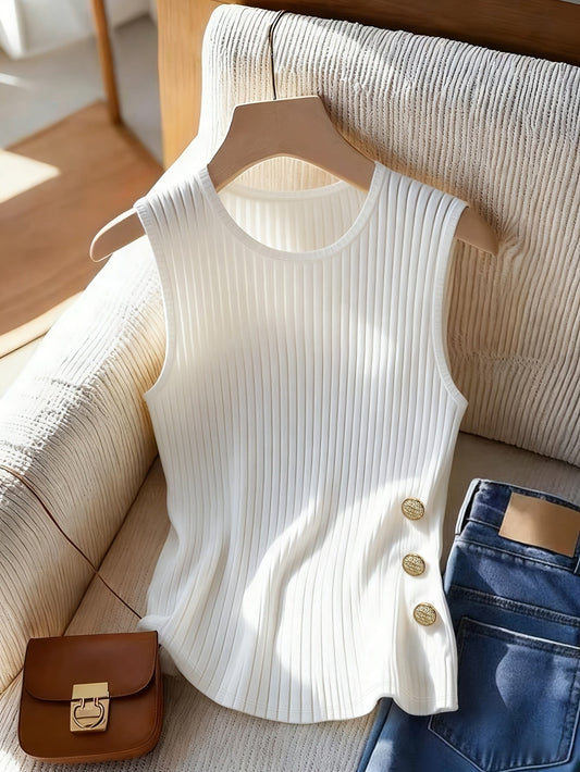 Débardeur Femme Élégant à Boutons Décoratifs Style Moderne