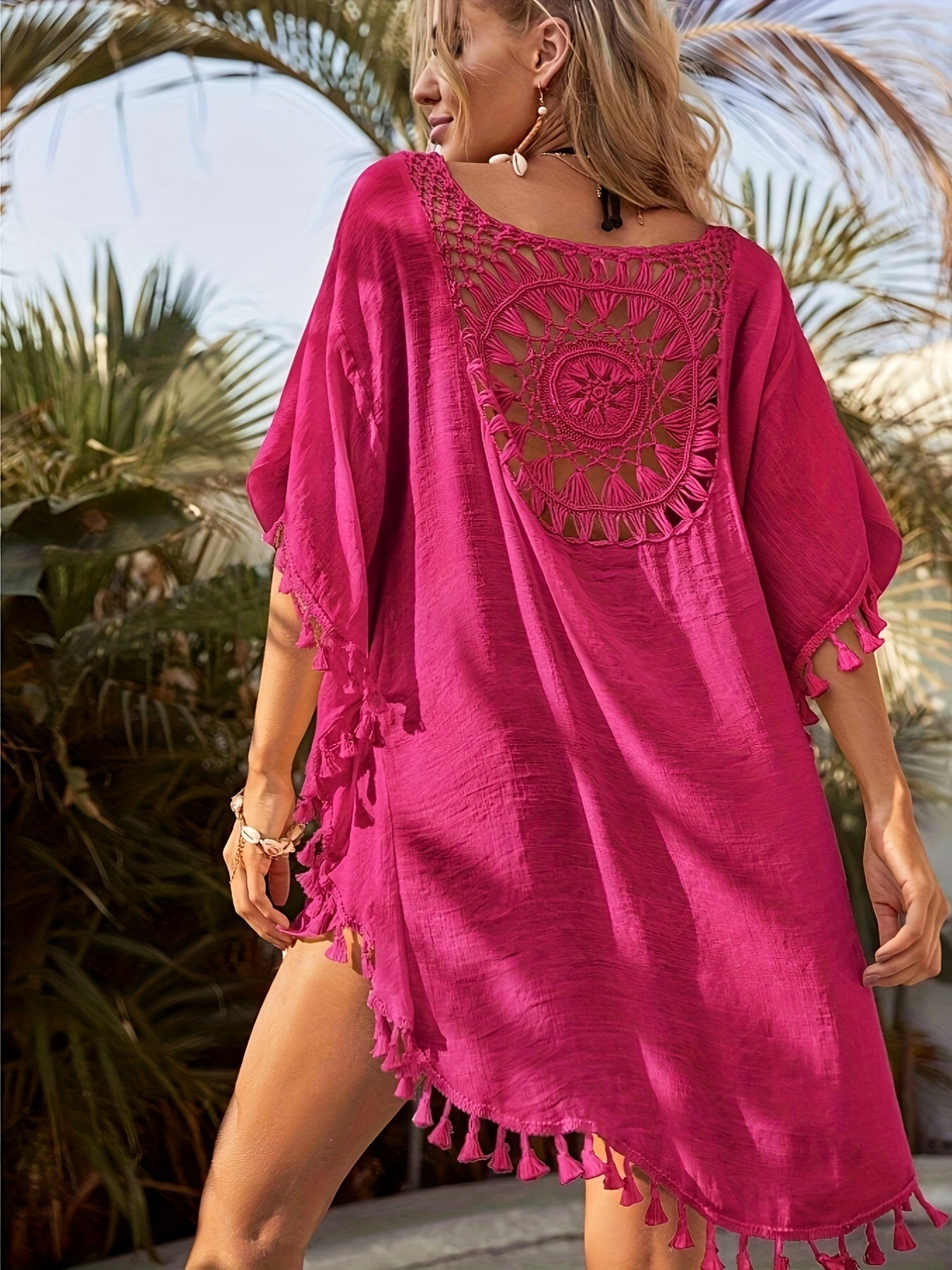 Vestido de playa bohemio chic para mujer con bordado calado y corte amplio – ideal para vacaciones y piscina