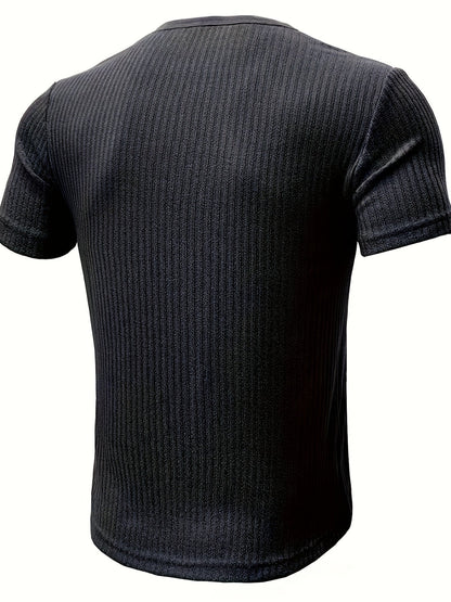 T-shirt casual a maniche corte da uomo stile Henley con bottoni a righe