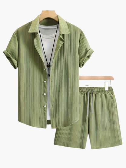 Men's Casual Shirt and Shorts Set Pleated Style - Chic and Modern Summer Look