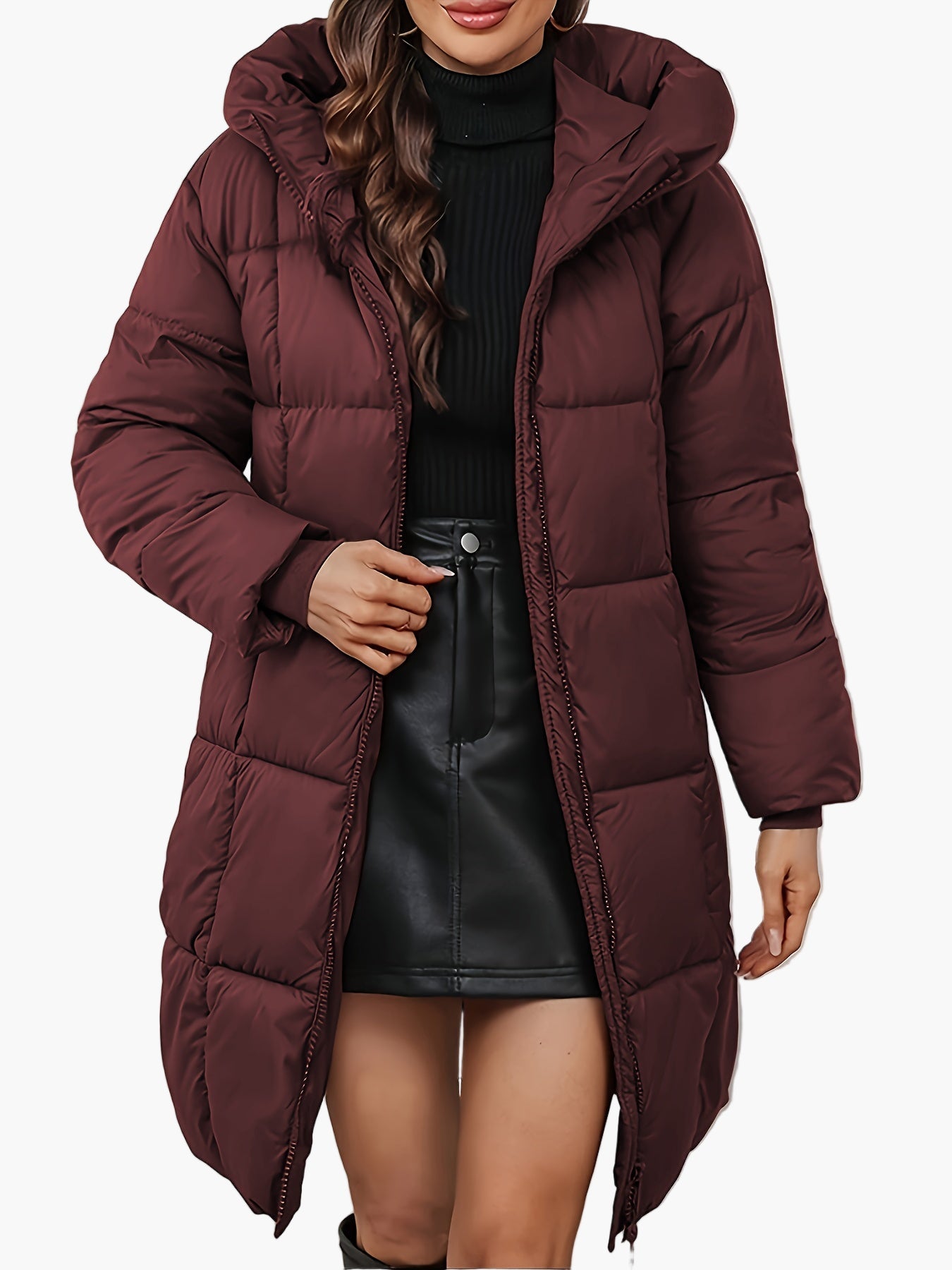 Manteau doudoune long à capuche femme, style urbain hivernal, coupe tendance
