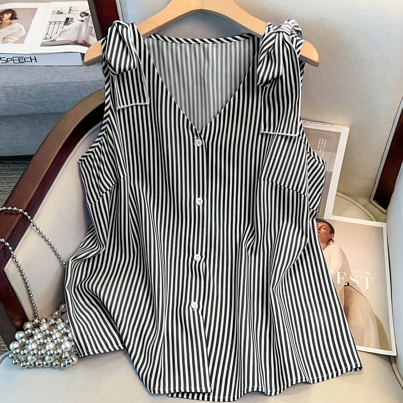 Débardeur femme grande taille à rayures style élégant pour le quotidien et bureau