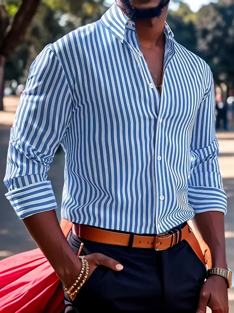 Chemise homme élégante à rayures verticales coupe décontractée style urbain