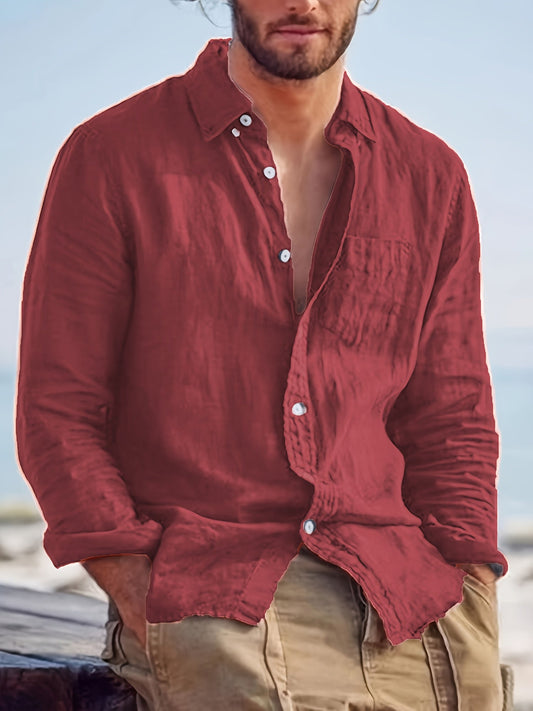 Men's Casual Long-Sleeve Beach Style Shirt – Perfect for Outings and Vacations