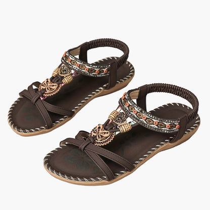 Women's Bohemian Slip-On Sandals with Ornaments and Ankle Strap - Casual Chic Style