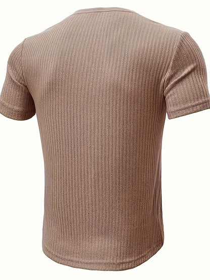 T-shirt casual a maniche corte da uomo stile Henley con bottoni a righe