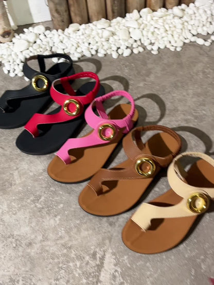 Sandales femme mode décontractée à boucle dorée pour l'été