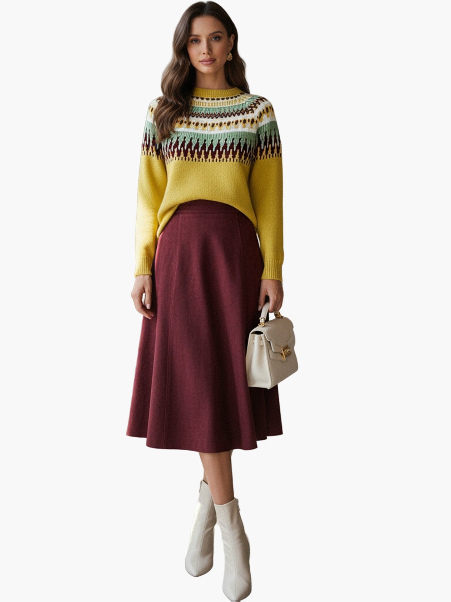 Pull Femme Style Nordic Chic Manches Longues Motif Géométrique pour Automne et Printemps