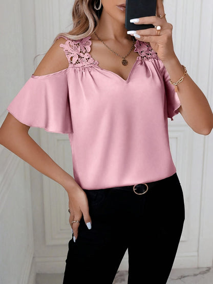 Blusa donna spalle scoperte chic con dettagli in pizzo stile elegante