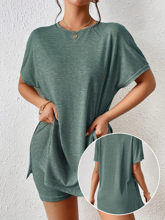 Ensemble décontracté femme short et t-shirt manches courtes style élégant, usage quotidien ou détente