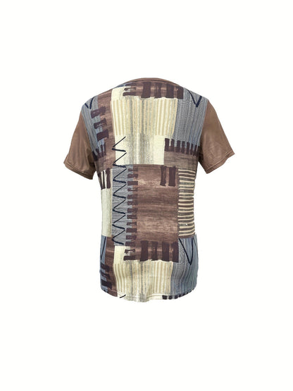 Avslappnad t-shirt med snörat geometriskt mönster för kvinnor, urban sommarstil