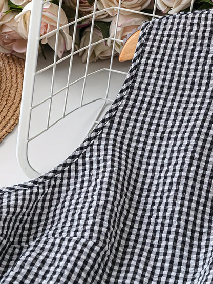 Robe décontractée sans manches à carreaux vichy pour femme, style rétro chic et quotidien