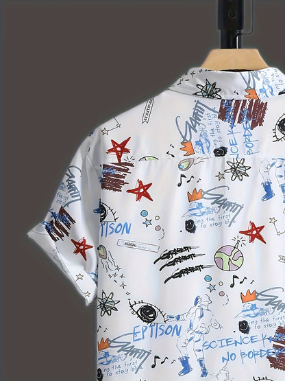 Herenoverhemd Streetwear Stijl met Graffiti Print Korte Mouwen – Casual Stedelijke Mode