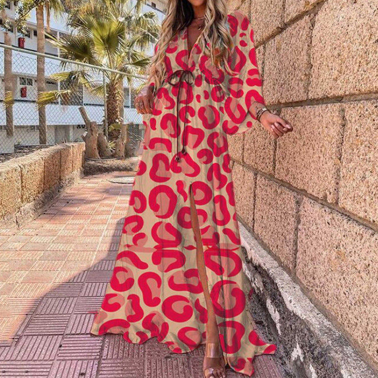 Joanne – Robe longue de plage à décolleté en V sexy et à fente irrégulière