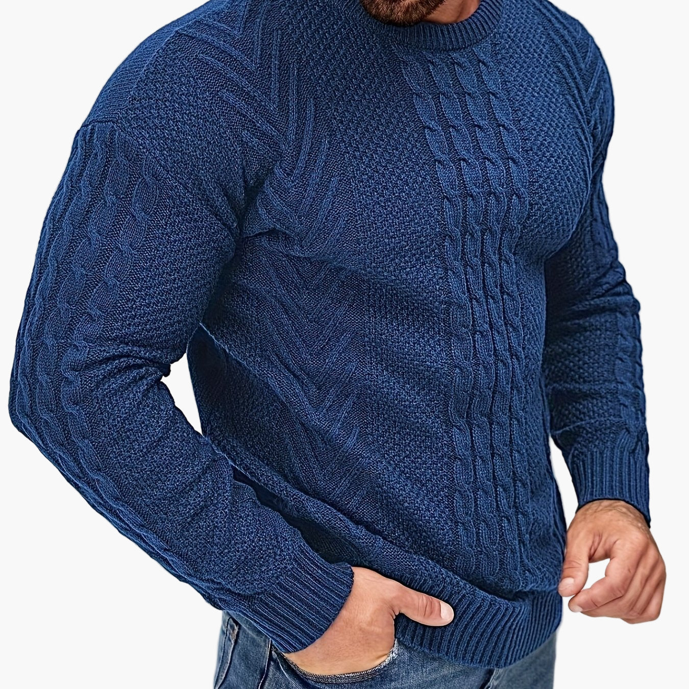 Pull torsadé pour homme style décontracté urbain – Manches longues, chic automne/hiver
